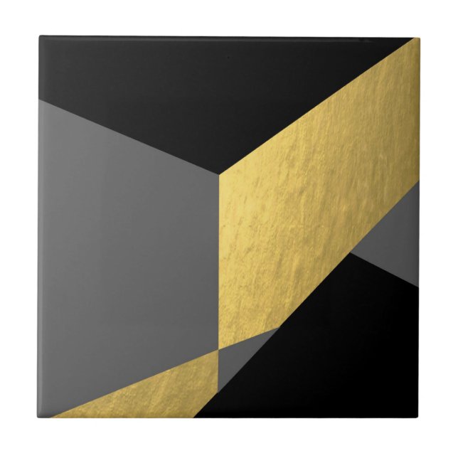 Elegant Black Gold Grey Colour Block Tile (Front)