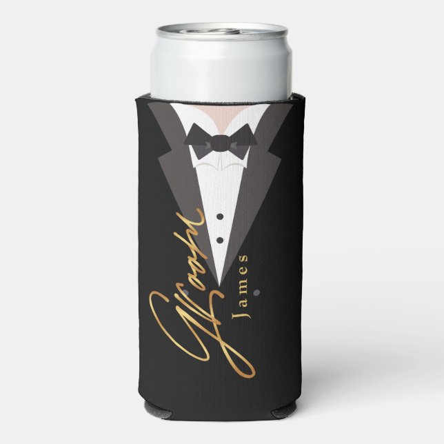 elegant black gold Groom Bachelor Party  Seltzer C Can Cooler (Seltzer Back)