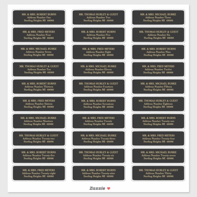 Elegant Black Gold Guest List Mailing Labels (Sheet)