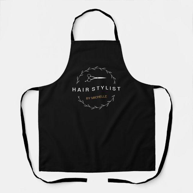 Elegant Black gold Hairstylist Salon Name Apron (Front)