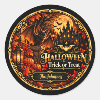 Elegant Black Gold Halloween Trick or Treat Gift Classic Round Sticker