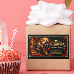 Elegant Black Gold Halloween Trick or Treat Gift Sticker