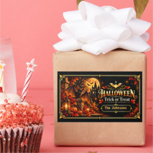 Elegant Black Gold Halloween Trick or Treat Gift Sticker