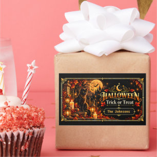 Elegant Black Gold Halloween Trick or Treat Gift Sticker