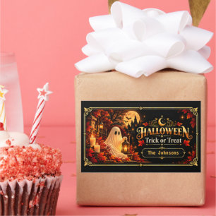 Elegant Black Gold Halloween Trick or Treat Gift Sticker