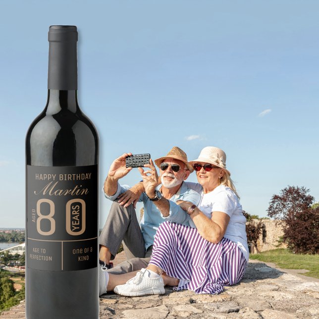 Elegant Black Gold Happy 60th Birthday favor Wine Label (Creator Uploaded)