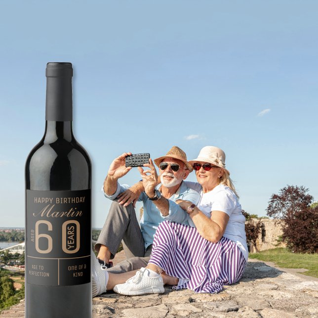 Elegant Black Gold Happy 80th Birthday favor Wine Label (Creator Uploaded)