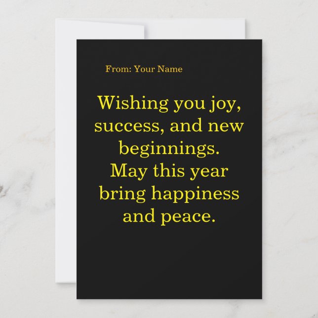 Elegant Black & Gold Happy New Year Greeting Card (Back)