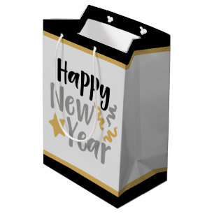 elegant black gold Happy New Year word art party Medium Gift Bag