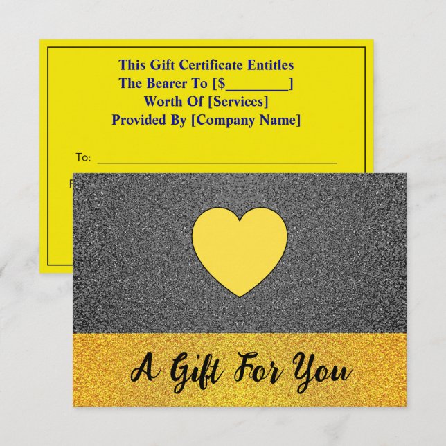 Elegant Black Gold Heart, Luxury Gift Certificate (Front/Back)