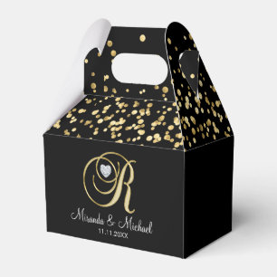 Elegant Black Gold Heart Monogram R Wedding Gift Favor Box