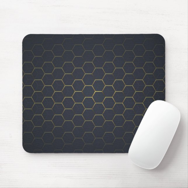 Elegant Black Gold Hexagonal Pattern Mouse Pad (With Mouse)