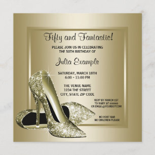 Elegant Black Gold High Heel Birthday Party Invitation