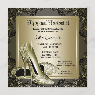 Elegant Black Gold High Heel Womans Birthday Party Invitation