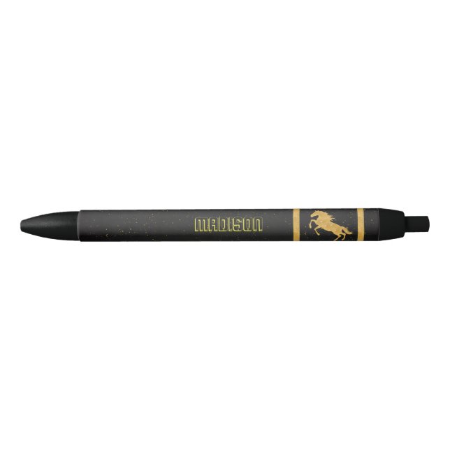 Elegant Black Gold Horse personalized School Ink Pen (Front)