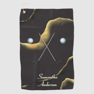 Elegant Black Gold Ink Alcohol Gift Fab  Golf Towel