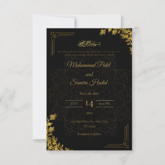 Elegant Black & Gold Islamic Wedding Invitation