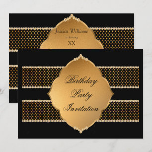 Elegant Black & Gold Jewels Decorated Birthday Invitation