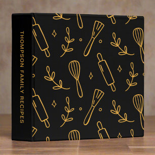 Elegant Black & Gold kitchen Utensils Cookbook Binder