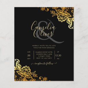 Elegant Black Gold Lace Modern Wedding  Flyer