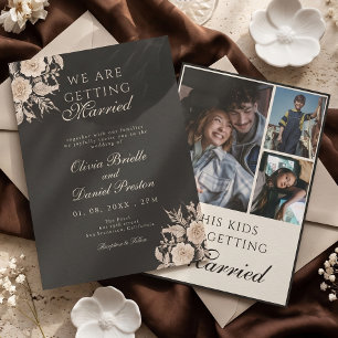 Elegant Black Gold Lace Photo Collage Wedding Invitation