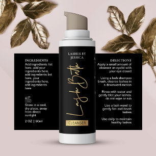 Elegant Black Gold Lash Bath Cleanser Foam Bottle Sticker