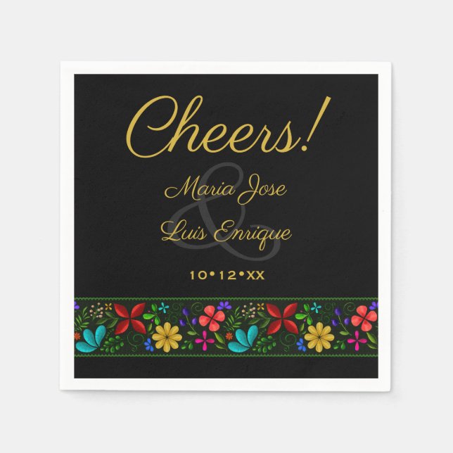 Elegant Black Gold Latin American Floral Wedding N Napkin (Front)