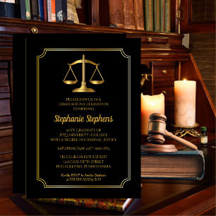 Elegant Black Gold Law Attorney Graduation Party Invitation
