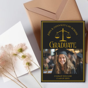 Elegant Black Gold Law School Graduation Photo Announcement