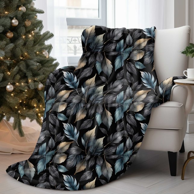 Elegant Black & Gold Leaf Botanical Throw Blanket (Creator Uploaded)