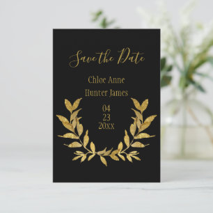 Elegant Black Gold Leaf Modern Minimalistic Save The Date