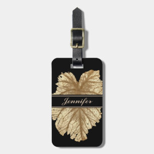 Elegant Black Gold Leaf Womens Luxury Personalized Luggage Tag
