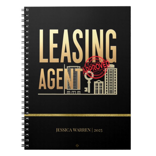 Elegant Black Gold Leasing Agent – Personalized Notebook (Front)