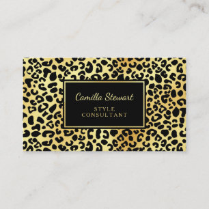 Elegant Black Gold Leopard Print Style Consultant Business Card