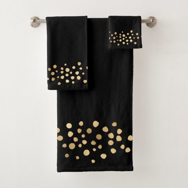 ELEGANT BLACK GOLD LEOPARD SPOT BATHROOM TOWEL SET (Insitu)