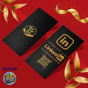 Elegant Black Gold LinkedIn QR Code Business Card