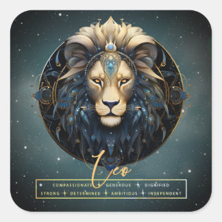 Elegant Black Gold Lion Astrology Sun Sign Leo Square Sticker