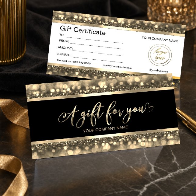 Elegant Black & Gold | Logo Gift Certificate (#GIFTCARD #vochercard #blachgoldsparkle #agiftforyou #certificatecard #luxurygiftcard #elegantgift)