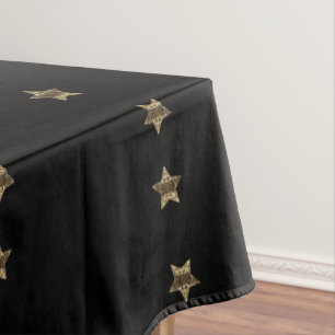 Elegant Black Gold Look Stars Pattern Chic Tablecloth