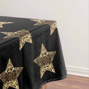 Elegant Black Gold Look Stars Pattern Chic Tablecloth