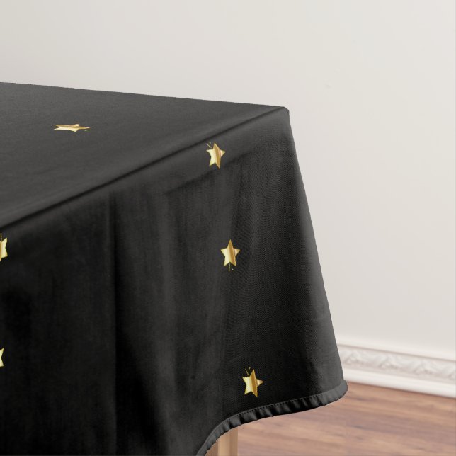 Elegant Black Gold Look Stars Pattern Chic Tablecloth (In Situ)