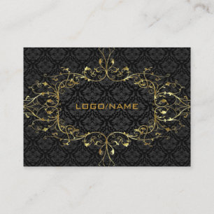Elegant Black & Gold Look Vintage Floral Damasks Business Card