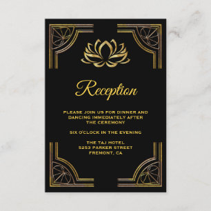Elegant Black Gold Lotus Flower Wedding Reception Enclosure Card
