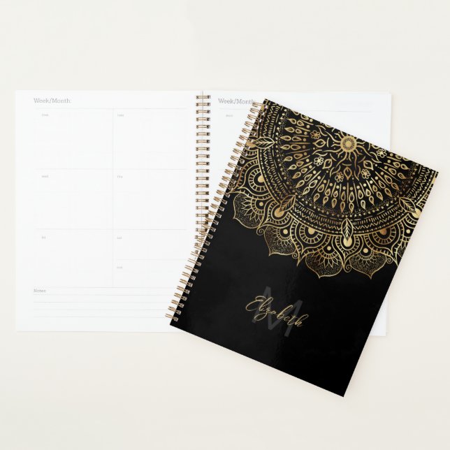 Elegant Black Gold Mandala Floral Design Planner (Display)