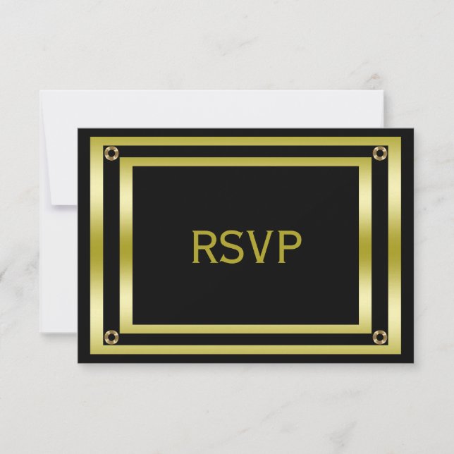 Elegant Black & Gold  Man's RSVP Card (Front)