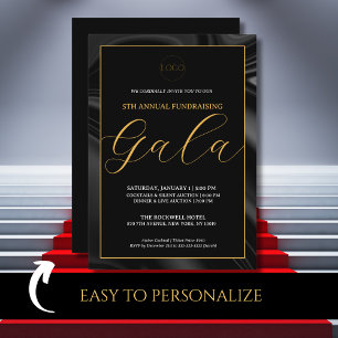 Elegant Black Gold Marble Gala Fundraising Event Invitation