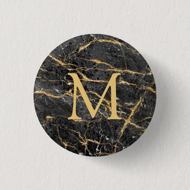 Elegant Black Gold Marble Monogram  1 Inch Round Button (Front)