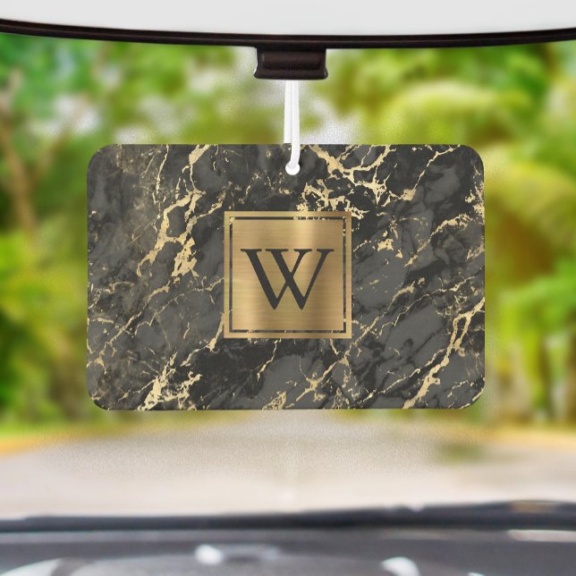 Elegant Black Gold Marble Monogram Air Freshener (Creator Uploaded)