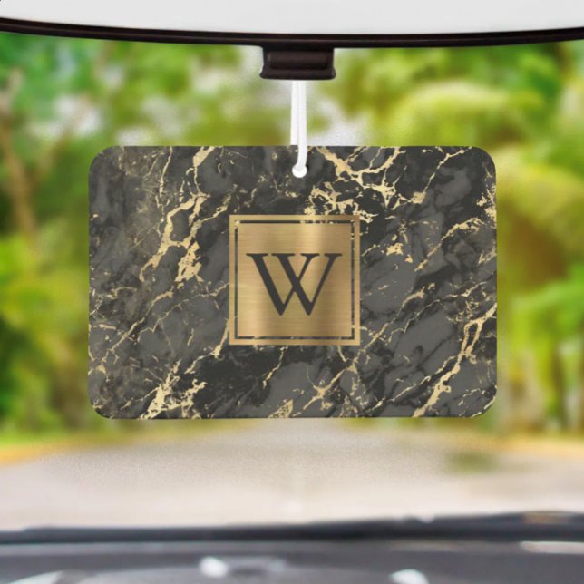 Elegant Black Gold Marble Monogram Air Freshener (Creator Uploaded)
