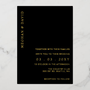 Elégant Black Gold Mariage Foil Invitation